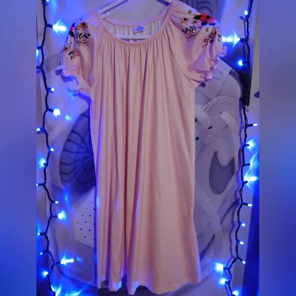 SHEIN Pink Kids Dress with Floral Embroidery